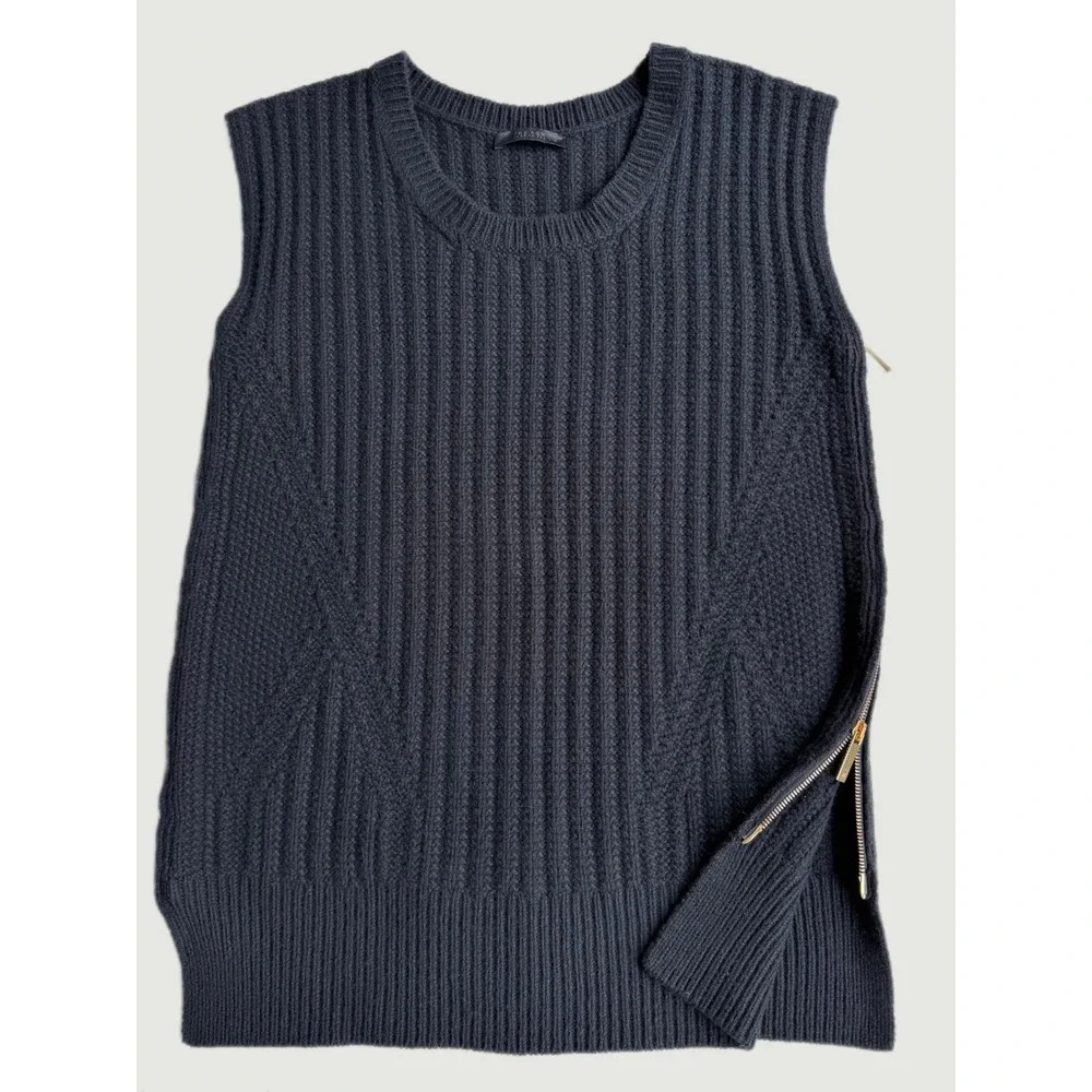 The Row Cashmere Merino Ribbed Side Zip Sweater Vest Black Made in USA M